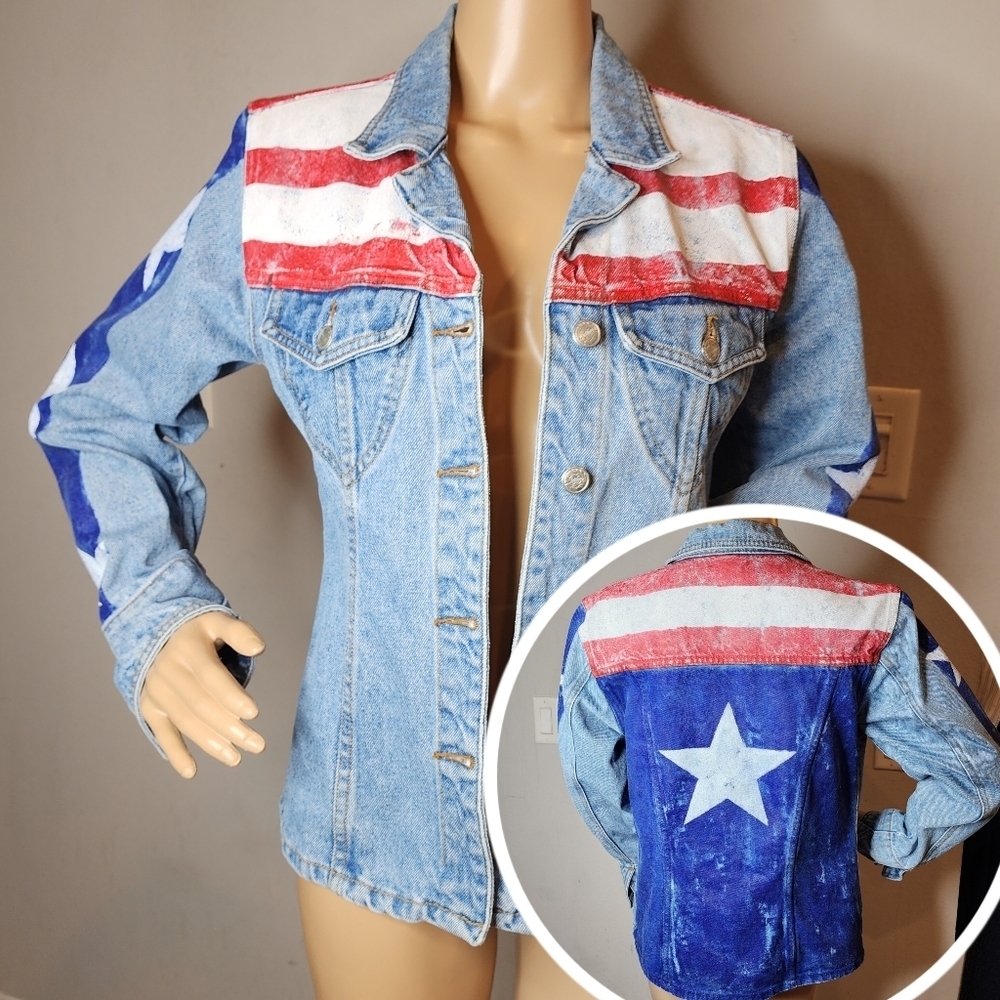 Moda Int'l Star stripes painted denim jacket marvel dr strange size small